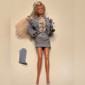 1980s Barbie doll wearing the 1988 Mattel Feeling Fun Barbie outfit (#1189)